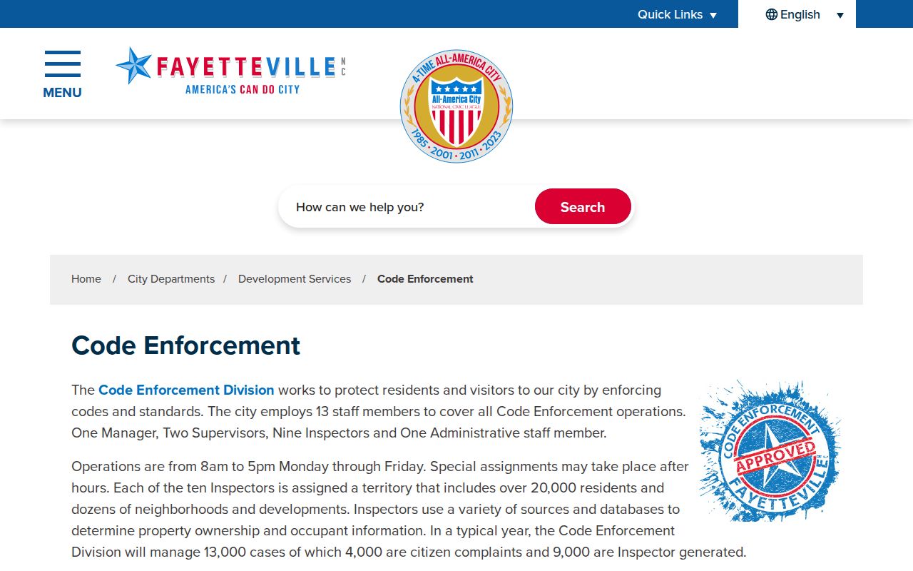 Fayetteville neighbors Code Enforcement records page