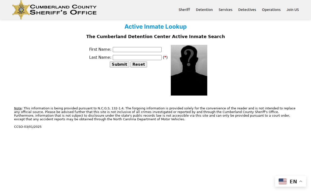 Fayetteville resident lookup Cumberland active inmate search